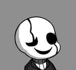  grey_background gyate_gyate lowres no_humans ribbed_sweater simple_background smile solo sweater turtleneck undertale uneven_eyes upper_body w.d._gaster white_skin yaruky 