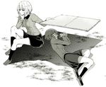  bonkara_(sokuseki_maou) commentary_request girls_und_panzer greyscale itsumi_erika kuromorimine_school_uniform lying monochrome multiple_girls nishizumi_miho on_side school_uniform shade short_hair sitting_on_ground sleeping 