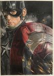  absurdres captain_america captain_america_civil_war dirty helmet highres iron_man male_focus marker_(medium) marvel multiple_boys philip_(bonbontakasi) power_armor realistic reflection serious shield star steve_rogers traditional_media 