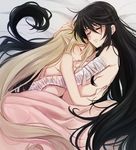  2girls bandage black_hair blonde_hair hug long_hair magilou_(tales) pointy_ears sleeping tales_of_(series) tales_of_berseria tusia velvet_crowe very_long_hair 