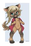  black_collar blonde_hair blue_eyes blush bottomless braided_hair brown_fur chest_tuft clothed clothing collar cub feline female fur hair looking_at_viewer mammal open_mouth pink_nose pussy raised_tail shirt solo standing tan_fur tongue tuft young zettadragon 