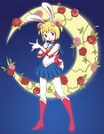  anthro blonde_hair boots carrot_(one_piece) clothing cosplay female flower footwear fur hair lagomorph mammal minkmen_(one_piece) mokomodukedom one_piece plant rabbit rose sailor_fuku sailor_moon_(series) skirt smile white_fur 