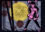  animal_ears bamboo bamboo_forest black_legwear blazer bunny_ears clenched_teeth crazy_eyes forest full_moon jacket moon nature red_eyes reisen_udongein_inaba semikichi solo teeth thighhighs touhou 