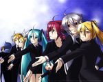  6+girls akita_neru aqua_hair bad_anatomy blonde_hair brother_and_sister caffein crossover drill_hair everyone hachune_miku hatsune_miku kagamine_len kagamine_rin kaito kasane_teto long_hair meiko multiple_boys multiple_girls siblings twin_drills twins twintails utau vocaloid voyakiloid wallpaper yowane_haku 