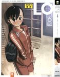  black_hair blush comic_lo copyright_request cover cover_page double_vertical_stripe eyebrows gym_uniform highres long_sleeves original solo takamichi track_suit twintails 