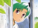  ashinano_hitoshi green_hair hatsuseno_alpha highres purple_eyes solo wallpaper yokohama_kaidashi_kikou 
