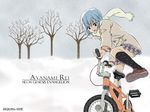  ayanami_rei bicycle blue_hair neon_genesis_evangelion overcoat red_eyes scarf winter 