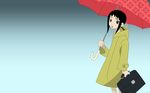  1girl coat female gradient gradient_background highres kaga_ai outdoors sayonara_zetsubou_sensei solo umbrella 