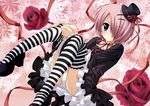  absurdres akane-iro_ni_somaru_saka blue_eyes gothic gothic_lolita hat highres lolita_fashion panties pantyshot purple_hair ryouka_(suzuya) shiraishi_nagomi solo striped striped_legwear thighhighs underwear white_panties 