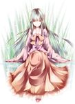  bamboo bamboo_forest black_hair forest highres houraisan_kaguya long_hair looking_at_viewer md5_mismatch nature otogi_kyouka red_eyes sitting solo touhou very_long_hair 