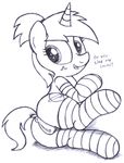  an-tonio anus butt clothing english_text equine fan_character female feral freckles hair horn legwear mammal my_little_pony nude open_mouth pussy silver_draw simple_background sketch smile solo stockings text tongue unicorn white_background 