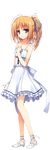  absurdres bare_shoulders blue_eyes dress full_body hand_on_own_chest highres kizuna looking_at_viewer non-web_source one_side_up orange_hair reminiscence reminiscence_re:collect ribbon shoes smile solo tomose_shunsaku transparent_background 