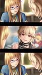  blonde_hair blue_eyes comic glasses hair_ornament highres hood_(zhan_jian_shao_nyu) inception iron_cross long_hair meme multiple_girls ray_(pixiv9514208) red-framed_eyewear semi-rimless_eyewear short_hair under-rim_eyewear uniform zhan_jian_shao_nyu 