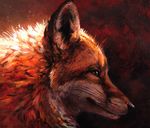  2016 ambiguous_gender black_eyes black_fur brown_body brown_fur brown_sclera canine feral fox fur glowing headshot_portrait kenket mammal painting_(artwork) portrait red_background simple_background solo traditional_media_(artwork) white_fur 