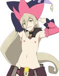  armpit arms_behind_head eyebrows eyelashes hat kalimantan long_hair looking_at_viewer magilou_(tales) navel nipples pointy_ears shiny shiny_hair simple_background tales_of_berseria white_background 