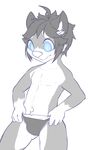  4_fingers black_hair blue_eyes briefs bulge canine clothing dog fur grey_fur hair male mammal navel simple_background solo teenager underwear white_fur white_nose young 埃亞_(artist) 
