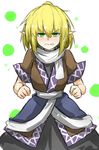  &gt;:( arm_warmers biting blonde_hair blush clenched_hands cowboy_shot frown green_eyes kan_(aaaaari35) lip_biting looking_at_viewer mizuhashi_parsee nose_blush parted_lips pointy_ears sash scarf short_hair short_sleeves solo tears touhou undershirt v-shaped_eyebrows white_scarf 