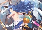  animal_ears ass backless_dress backless_outfit belt black_gloves black_legwear blue_hair blue_skirt breasts bunny_ears chain dress dutch_angle earrings erune ferry_(granblue_fantasy) from_behind gloves granblue_fantasy highres hoop_earrings jewelry long_hair looking_at_viewer medium_breasts mku outstretched_arm pouty_lips serious sideboob single_earring skirt solo thighhighs thighs wavy_hair whip yellow_eyes 
