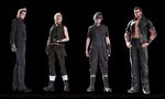  4boys abs black_background black_hair black_jacket blonde_hair final_fantasy final_fantasy_xv fingerless_gloves formal full_body gladiolus_amicitia glasses gloves ignis_scientia jacket jewelry leather leather_jacket looking_at_viewer multiple_boys necklace noctis_lucis_caelum official_art prompto_argentum spiked_hair square_enix suit tattoo vest wristband 