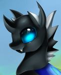  2016 ambiguous_gender blue_background bust_portrait changeling cute fangs hi_res horn my_little_pony portrait pridark simple_background smile solo 