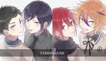  atsushi_toushirou bad_id bad_pixiv_id black_hair brown_eyes brown_hair casual gotou_toushirou highres kagerou_(newkage46) male_focus multiple_boys red_hair scarf shinano_toushirou smile touken_ranbu yagen_toushirou 