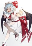  bat_wings blue_hair breasts dress eyebrows eyebrows_visible_through_hair fang full_body hands_up hat leg_up looking_at_viewer medium_breasts mob_cap opanchu_(hakusen) open_mouth pointy_ears red_eyes remilia_scarlet shiny shiny_hair shoe_ribbon shoes short_dress short_sleeves smile solo touhou white white_dress white_footwear white_legwear wings wrist_cuffs 