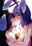 animal_ears asymmetrical_docking blush breast_press breasts brown_hair bunny_ears carrot_necklace cleavage closed_eyes collarbone couple eyebrows eyebrows_visible_through_hair flat_chest from_side hand_on_another's_shoulder heiya hug inaba_tewi jewelry kiss medium_breasts multiple_girls necklace nude pendant profile purple_hair reisen_udongein_inaba short_hair sketch sweatdrop teardrop thick_eyebrows touhou yuri 