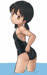  adjusting_clothes adjusting_swimsuit black_hair breasts brown_eyes competition_school_swimsuit doraemon from_side minamoto_shizuka one-piece_swimsuit ranma_(kamenrideroz) short_hair small_breasts solo swimsuit twintails 