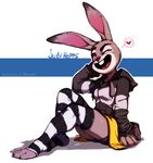  &lt;3 2016 absurd_res anthro clothed clothing collaboration disney female hand_behind_head hi_res judy_hopps kollerss-arts lagomorph legwear maiz-ken mammal one_eye_closed open_mouth rabbit sitting solo striped_legwear stripes zootopia 