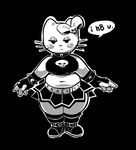  anthro black_and_white blush breasts cat clothing collar feline female fingerless_gloves frown gloves goth half-closed_eyes hello_kitty hello_kitty_(character) mammal mangneto monochrome sanrio skirt slightly_chubby solo speech_bubble spiked_collar spikes 