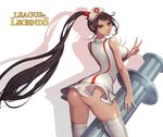  akali artstation_sample ass bangs breasts copyright_name covered_nipples cowboy_shot fingernails from_behind green_eyes hair_ornament hair_tie hat hayanpool highres image_sample large_breasts league_of_legends long_fingernails long_hair looking_at_viewer looking_back low-tied_long_hair no_panties nurse nurse_akali nurse_cap ponytail smile solo thighhighs v very_long_hair white_legwear 