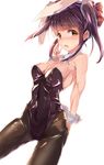  absurdres animal_ears black_hair breasts brown_eyes bunny_ears bunny_tail bunnysuit cleavage cowboy_shot detached_collar highres idolmaster idolmaster_cinderella_girls large_breasts long_hair ogata_chieri pantyhose solo standing tail taki_(takimon) twintails wrist_cuffs 