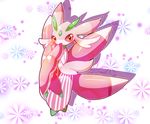  floral_background gen_7_pokemon highres liu_wo lurantis no_humans orchid_mantis pokemon pokemon_(creature) praying_mantis red_eyes solo white_background 