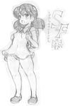  backpack bag breasts cover cover_page doraemon doujin_cover dress greyscale highres koutarosu minamoto_shizuka monochrome panties short_hair sketch small_breasts solo twintails underwear upskirt 