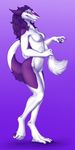  4_toes 5_fingers breasts featureless_breasts female fur gradient_background hair looking_at_viewer nude purple_eyes purple_fur purple_hair sergal simple_background smile smileeeeeee solo standing toes white_fur 