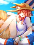  animal_ears breasts ears_through_headwear fate/extra fate/grand_order fate_(series) fox_ears fox_tail hat looking_at_viewer looking_to_the_side medium_breasts parasol pink_hair pisu_(xxx8028) shirt solo sun_hat tail tamamo_(fate)_(all) tamamo_no_mae_(fate) tamamo_no_mae_(swimsuit_lancer)_(fate) umbrella white_shirt yellow_eyes 