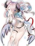  bikini blue_eyes braid breasts cleavage demon_horns double_bun draph earrings fuotchan granblue_fantasy hair_ornament hair_over_one_eye hand_on_leg highres horns jewelry large_breasts lavender_hair leaning_forward light_smile long_hair looking_at_viewer narmaya_(granblue_fantasy) navel pointy_ears sideboob skindentation smile solo stomach swimsuit thigh_strap thighs twin_braids white_bikini 