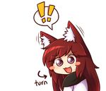  !! 1girl :d animal_ear_fluff animal_ears blush_stickers brown_hair chibi dress ear_wiggle english fang imaizumi_kagerou long_hair looking_at_viewer open_mouth red_eyes smile solo spoken_exclamation_mark touhou upper_body v-shaped_eyebrows white_background wolf_ears wool_(miwol) 