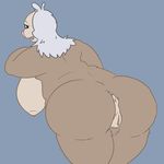  anthro anus belly bent_over big_breasts black_eyes breasts brown_fur butt fangs female fur head_tuft huge_breasts looking_at_viewer looking_back mammal nintendo nipples nude open_mouth overweight pok&eacute;mon posexe presenting presenting_hindquarters primate pussy simple_background slaking slightly_chubby solo standing teeth thick_thighs tuft video_games white_fur wide_hips 