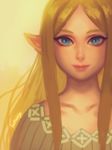  artist_name bangs bellhenge blonde_hair blue_eyes closed_mouth collarbone highres long_hair looking_at_viewer md5_mismatch parted_bangs photo pointy_ears princess_zelda resized smile solo the_legend_of_zelda upper_body upscaled yellow_background zelda_musou 