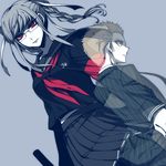  1girl braid danganronpa glasses hisakuo kuzuryuu_fuyuhiko long_hair pekoyama_peko red_eyes silver_hair super_danganronpa_2 twin_braids weapon 