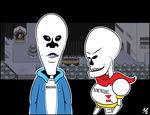  50percentgrey beavis_and_butthead bone cosplay crossover looking_at_viewer male papyrus_(undertale) sans_(undertale) skeleton smile solo undertale video_games 