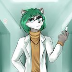  2016 anthro blue_eyes canine corridor digital_media_(artwork) doctor eyewear glasses hair looking_at_viewer male mammal simple_background solo standing syringe wolf wunderknodel 