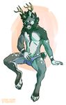  2016 antlers bulge cervine clothed clothing deer flynx-flink fur green_fur horn hybrid licking licking_lips looking_at_viewer male mammal solo tongue tongue_out topless underwear 