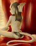  2016 anthro bed bedroom clothing digital_media_(artwork) female from_behind_position hair half_naked long_tail looking_at_viewer panties sex solo underwear unknown_species wunderknodel yukari 