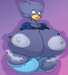  avian beak big_breasts breast_expansion breasts clothing feathers female gender_transformation growth huge_breasts jaeh nipples simple_background solo standing transformation wide_hips 