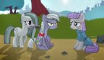  2016 angry cutie_mark earth_pony equine female feral friendship_is_magic grass group hair hairbrush hi_res horse landscape limestone_pie_(mlp) mammal marble_pie_(mlp) maud_pie_(mlp) my_little_pony nature outside pony purple_eyes purple_hair rock shutterflyeqd sibling sisters sky sun tree 