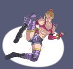  1boy abs blonde_hair bloody_roar blush boots bulge elbow_gloves erection fingerless_gloves gloves heart-shaped_pupils iggler male muscle solo trap 
