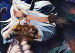  ahoge bangs bare_shoulders black_gloves breastplate centauroid dark_skin dragon frown fusion gloves granblue_fantasy hair_between_eyes long_hair orange_eyes otogi_kyouka solo space star_(sky) white_hair zooey_(granblue_fantasy) 