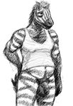  balls bottomless clothed clothing equine hladilnik male mammal mature_male penis pubes shirt sketch slightly_chubby solo tank_top zebra 